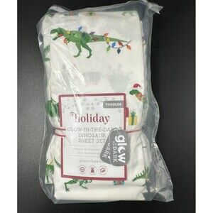 Pottery Barn Kids Toddler Holiday Glow in the Dark Dinosaur Sheet Set New